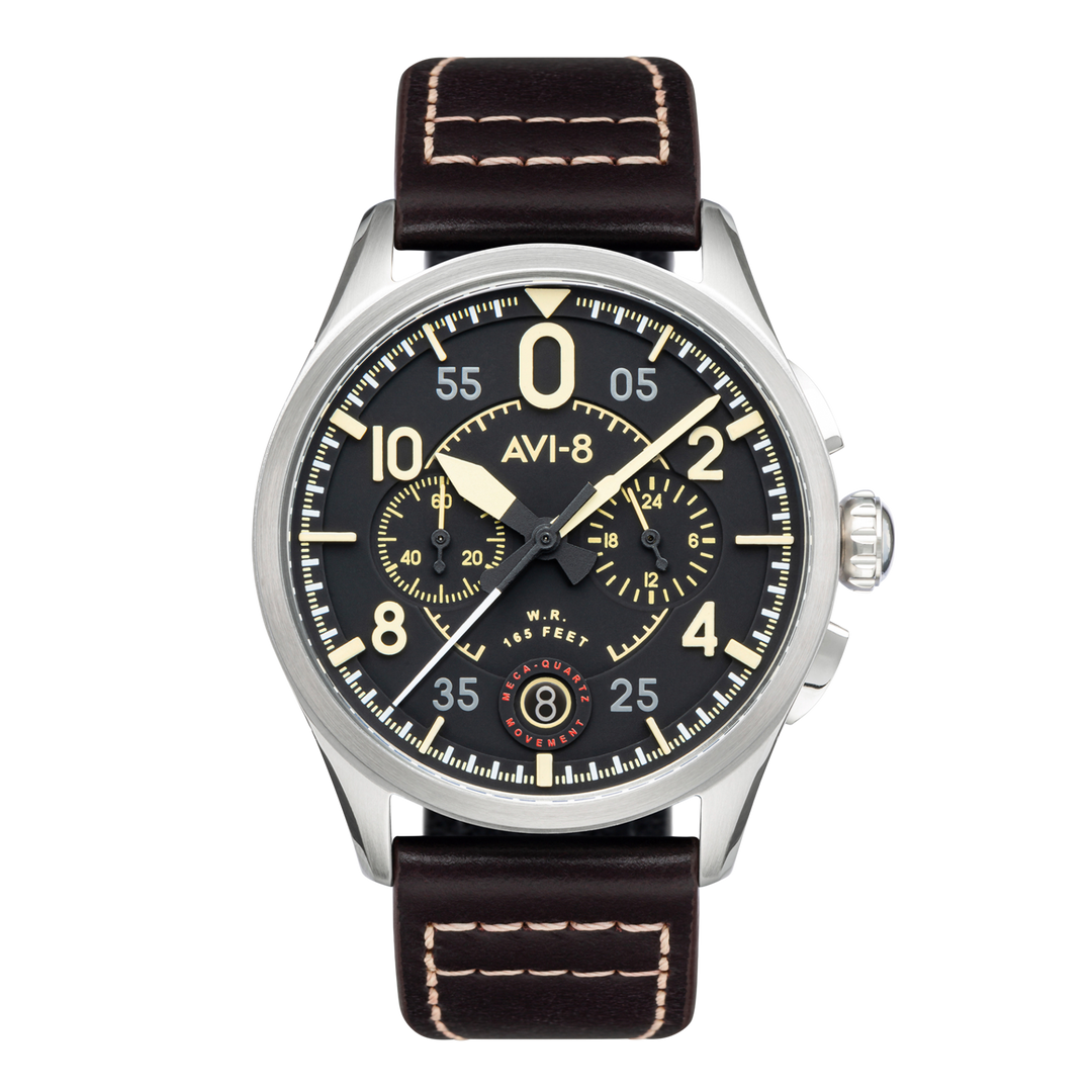 Spitfire Lock Chronograph Watch Black / Brown /  Leather | Black Dial