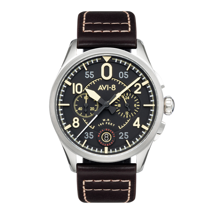 Spitfire Lock Chronograph Watch Black / Brown /  Leather | Black Dial