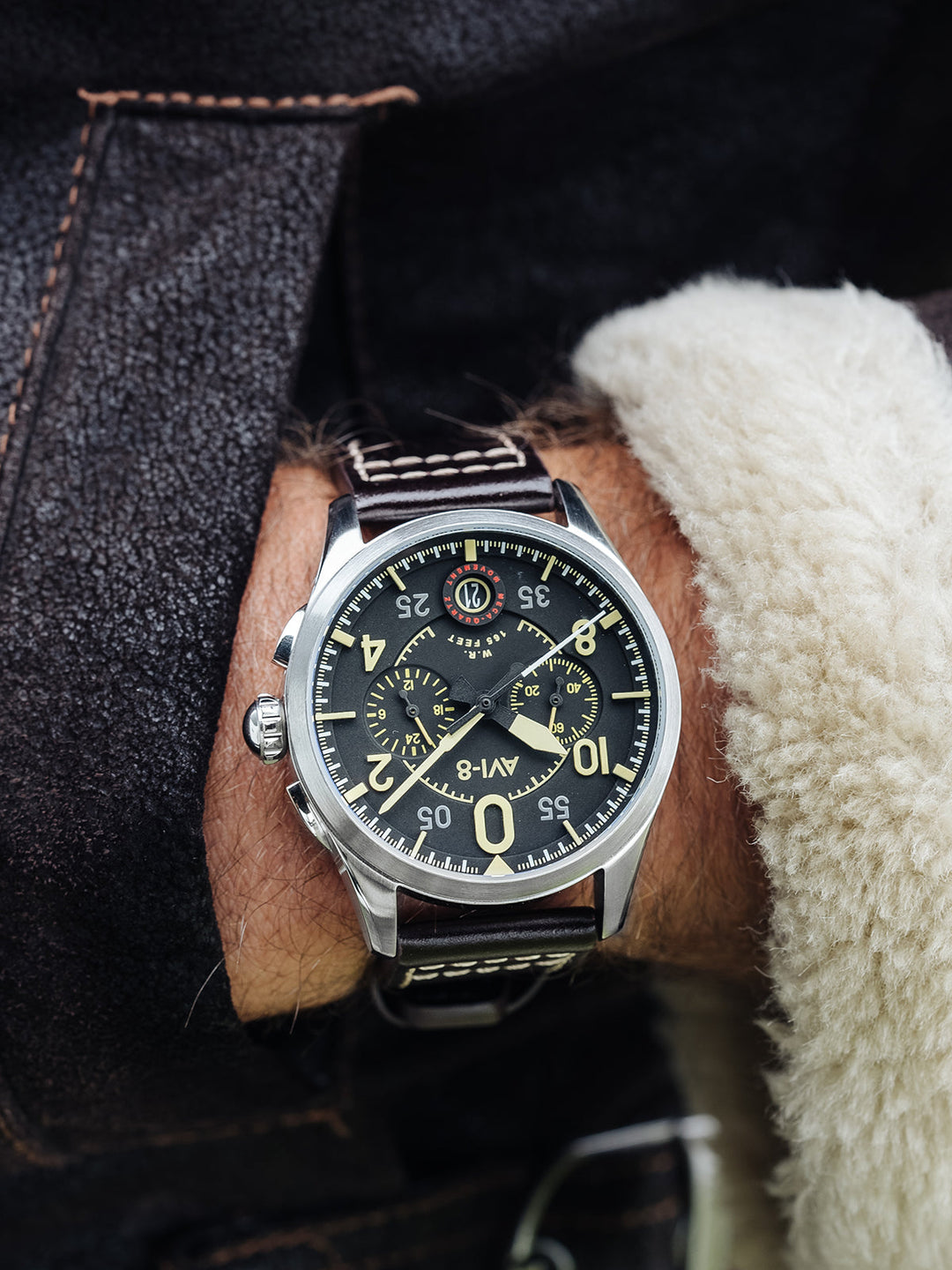 Spitfire Lock Chronograph Watch Black / Brown /  Leather | Black Dial
