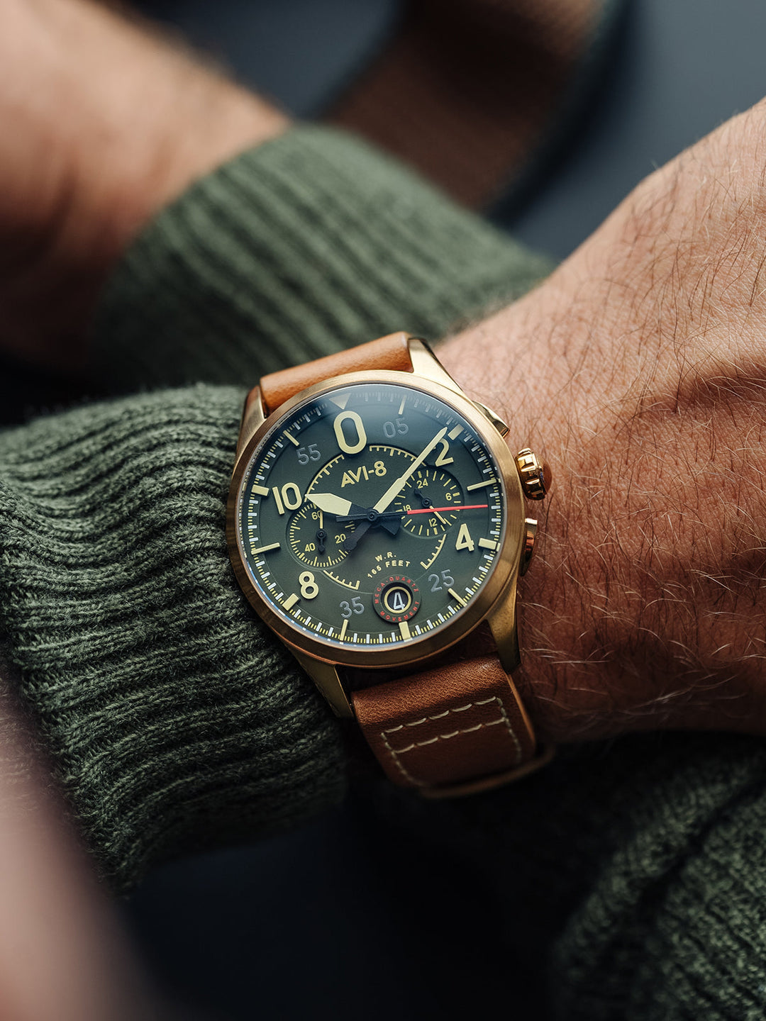 Spitfire Lock Chronograph Watch Green / Leather | Green Dial