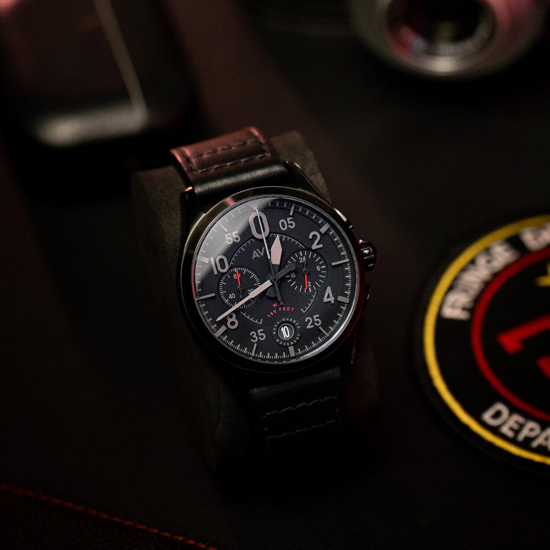 Spitfire Lock Chronograph Watch Black / Leather | Black Dial