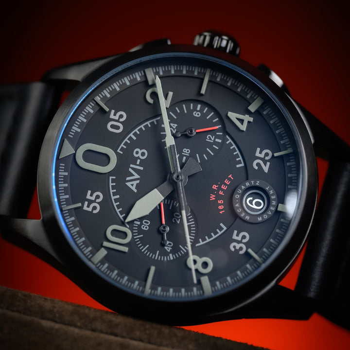 Spitfire Lock Chronograph Watch Black / Leather | Black Dial