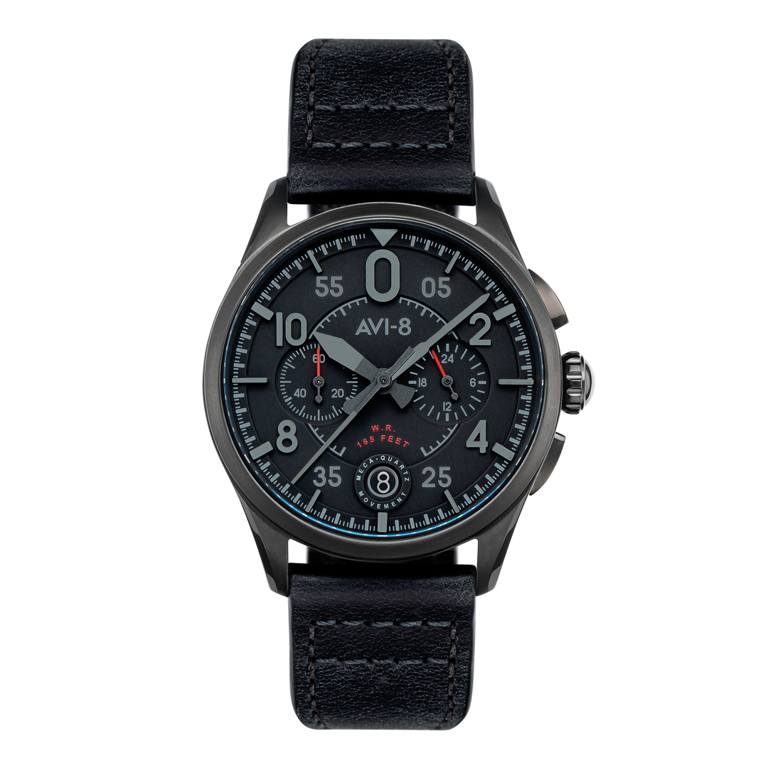 Spitfire Lock Chronograph Watch Black / Leather | Black Dial