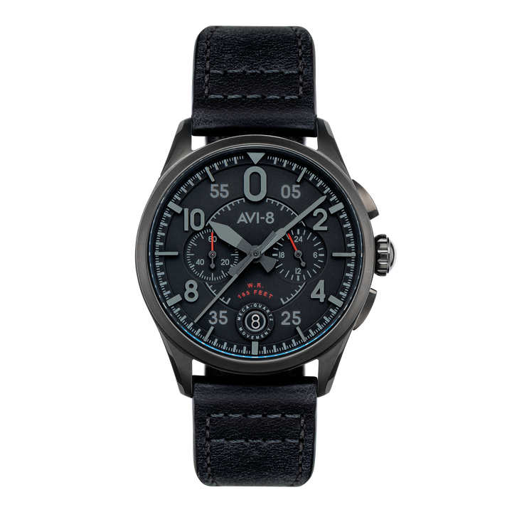 Spitfire Lock Chronograph Watch Black / Leather | Black Dial
