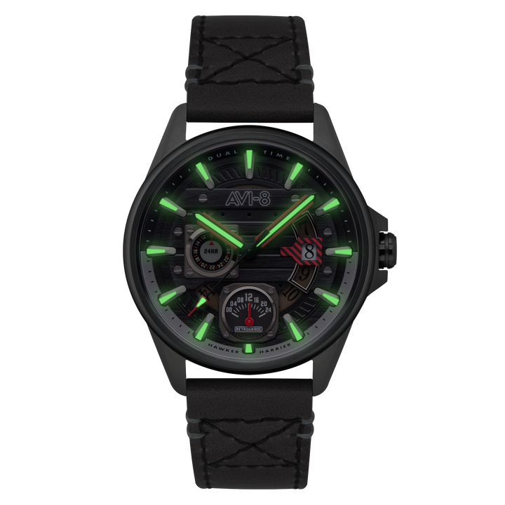 Hawker Harrier Farley Multifunction Quartz Black / Leather | Black Dial
