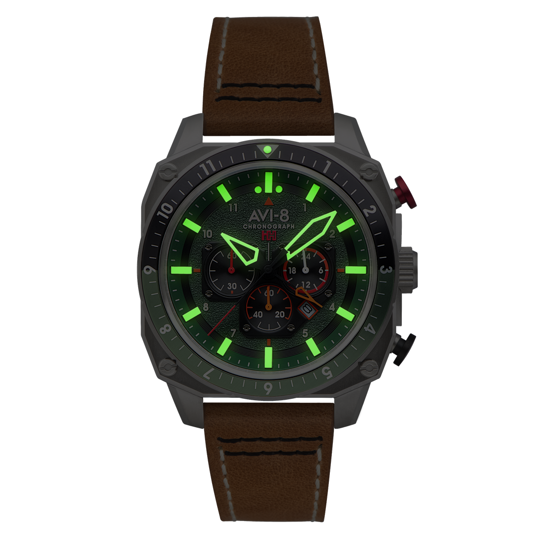 Hawker Hunter Atlas Dual Time Chronograph Green / Leather | Green Dial