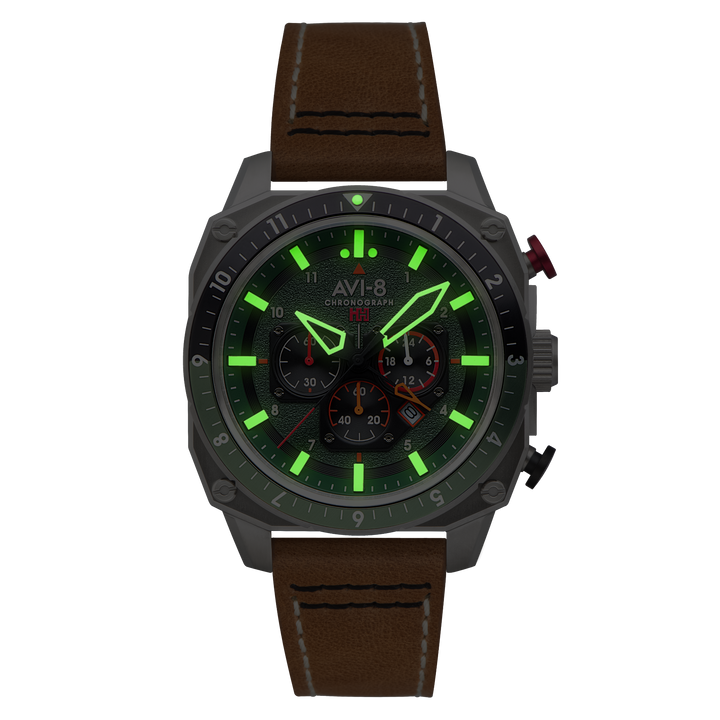 Hawker Hunter Atlas Dual Time Chronograph Green / Leather | Green Dial