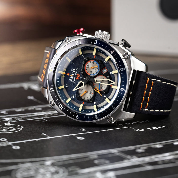 Hawker Hunter Atlas Dual Time Chronograph Blue / Leather | Blue Dial