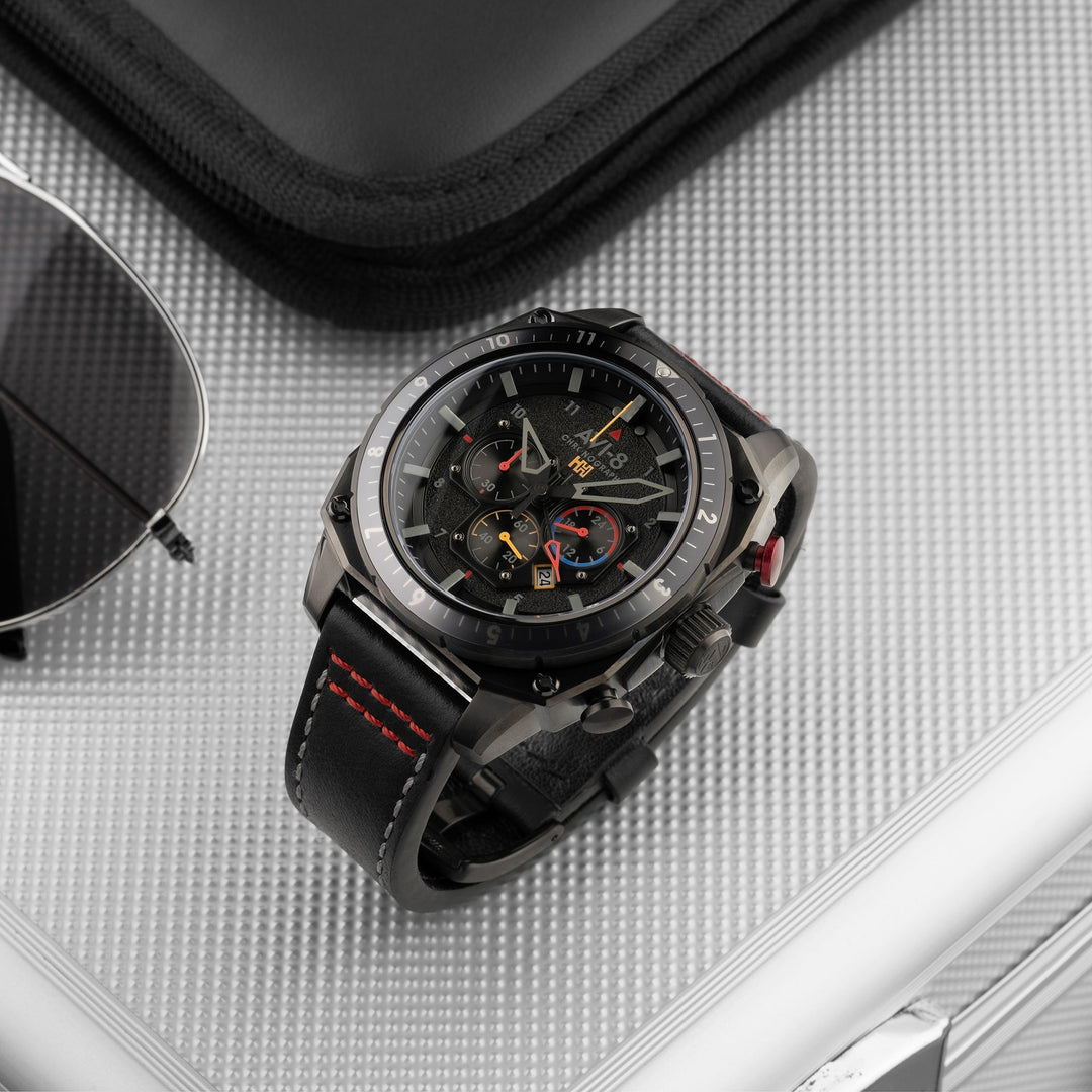 Hawker Hunter Atlas Dual Time Chronograph Black / Leather | Black Dial