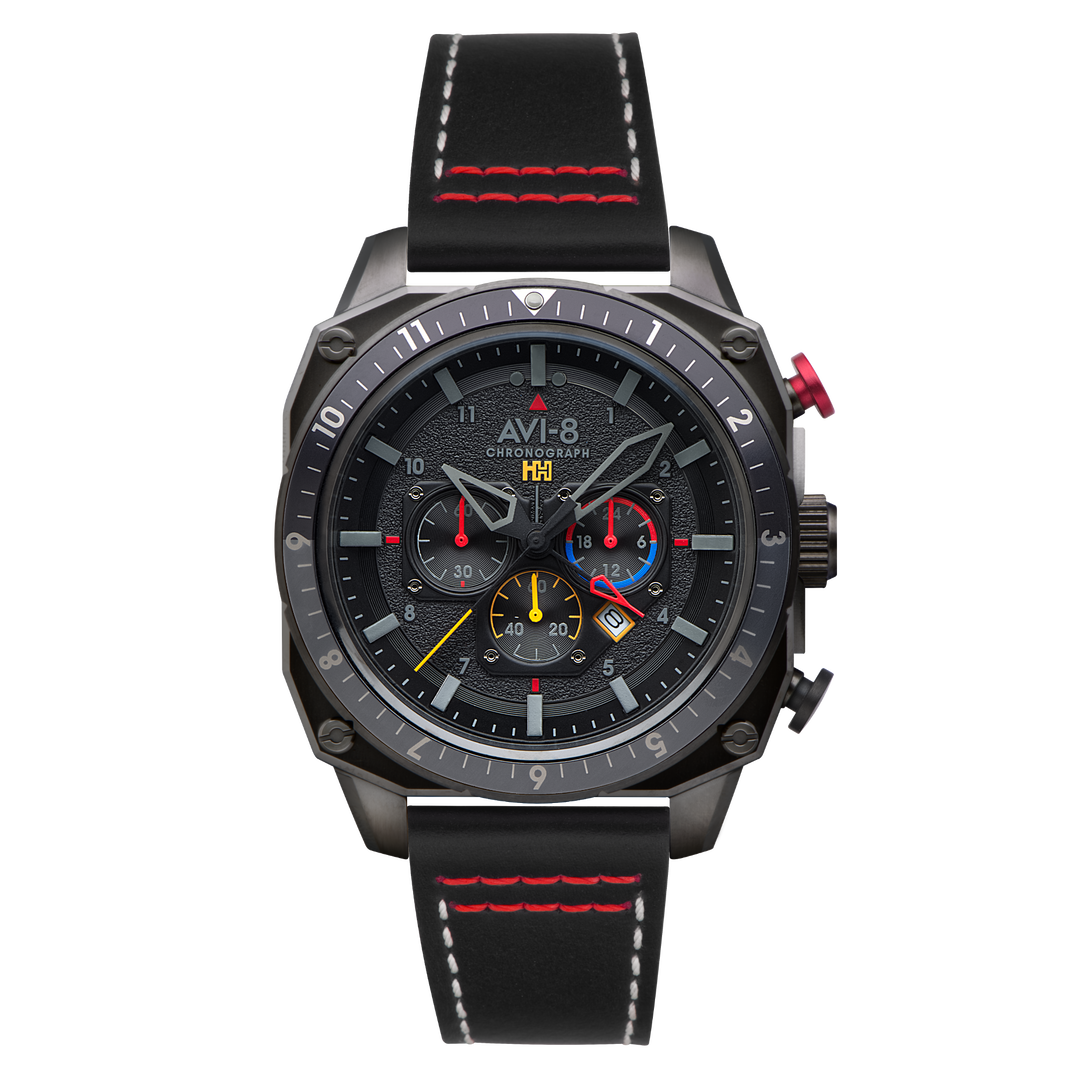 Hawker Hunter Atlas Dual Time Chronograph Black / Leather | Black Dial