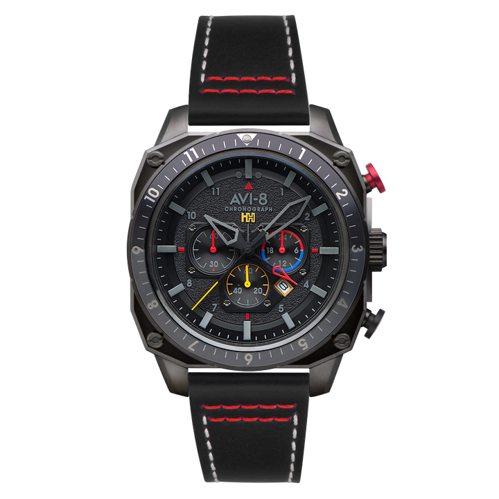Hawker Hunter Atlas Dual Time Chronograph Black / Leather | Black Dial