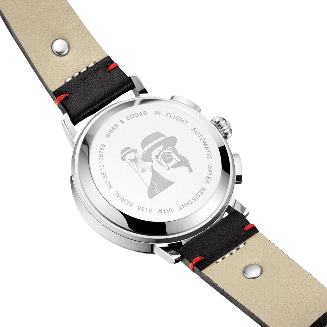 Flight Automatic Black Dial / Black Leather Strap With Aviation-Style Stud Detai