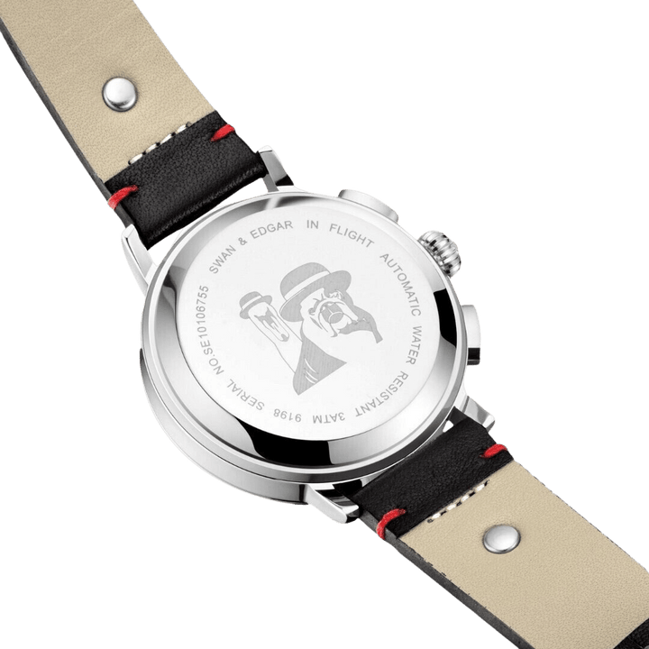 Flight Automatic Black Dial / Black Leather Strap With Aviation-Style Stud Detai
