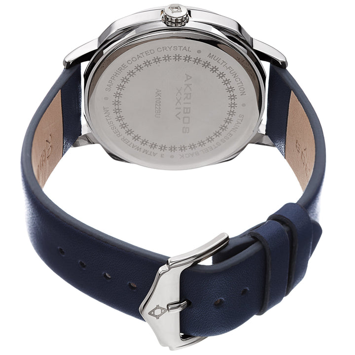 Classic Silver Tone/Leather Blue Dial