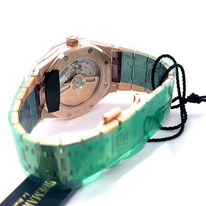 Audemars Piguet ROYAL OAK 34MM BLUE DIAL 18K PINK GOLD DIAMOND BEZEL 77451OR.ZZ.1361OR.04 LADIES WATCH