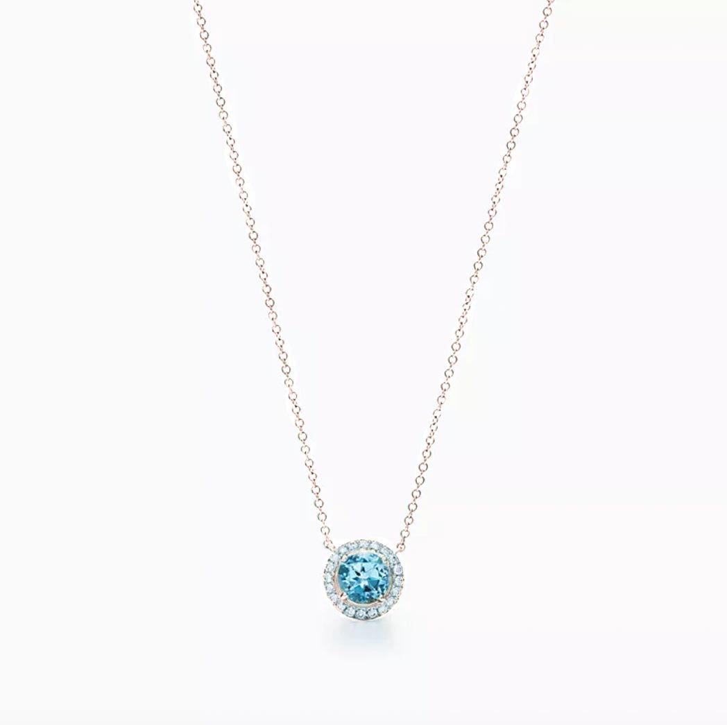 Aquamarine Halo Necklace