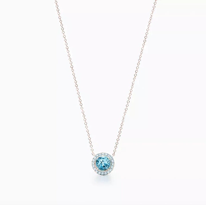 Aquamarine Halo Necklace