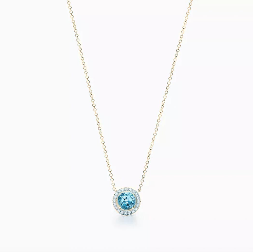 Aquamarine Halo Necklace