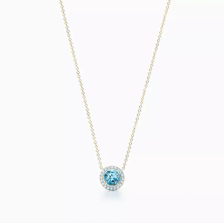 Aquamarine Halo Necklace