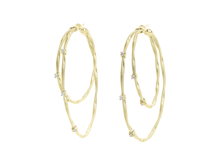 Double Twist Diamond Hoop Earrings