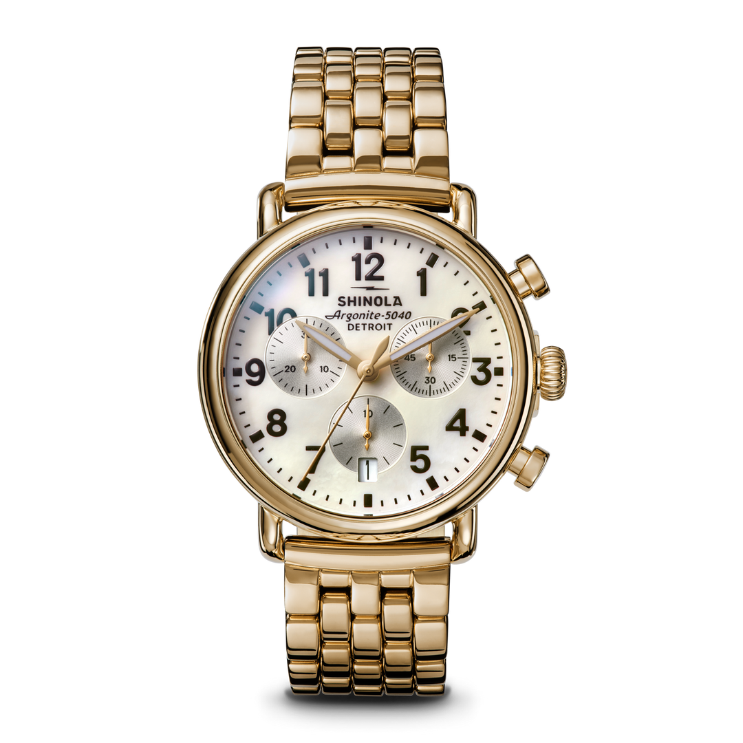 Runwell Chronograph Watch White Mother-Of-Pearl Dial / Gold-Tone Stainless Steel