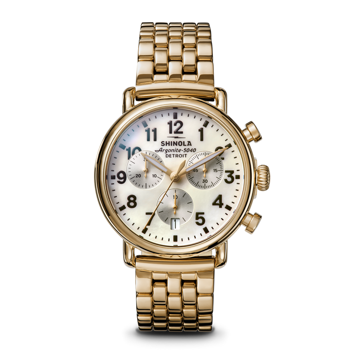 Runwell Chronograph Watch White Mother-Of-Pearl Dial / Gold-Tone Stainless Steel