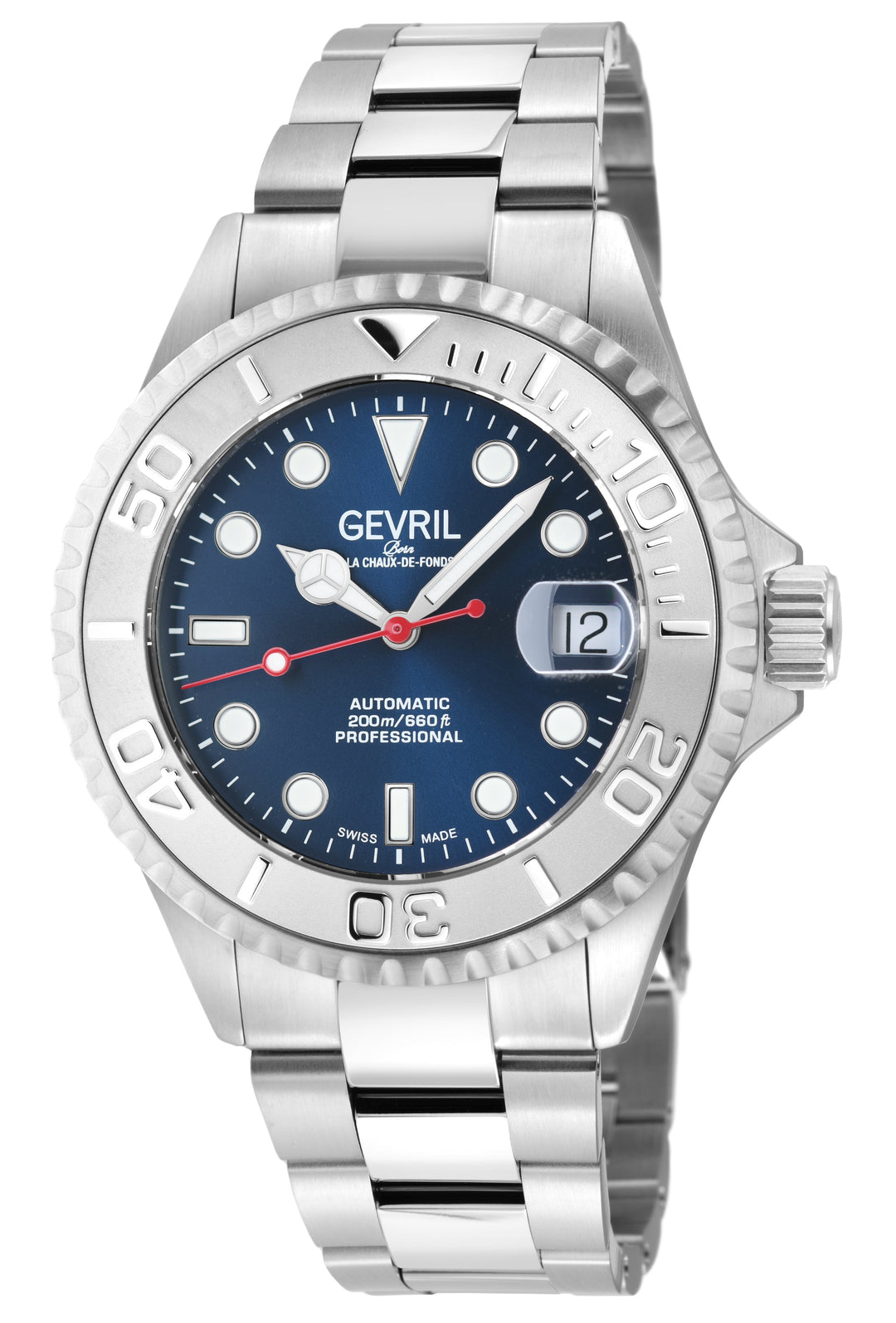 Wall Street Gevril Swiss Made SW200 Steel Rotating bezel Diver's Watch, 316L Cas