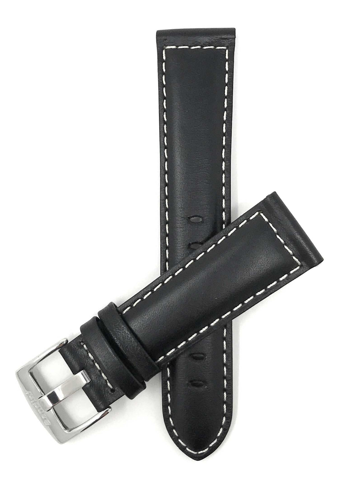 500s | 30mm Black Italian Leather Watch Band - Classic - Padded - White Stitch 3