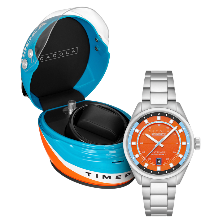 DFV-COSWORTH HELMET WATCH WINDER AUTOMATIC LIMITED EDITION ORANGE / STAINLESS ST