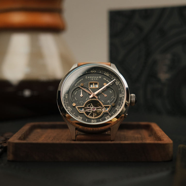 Baron Grand Date Calendar Open Heart Automatic Black / Brown Leather | Black Dia