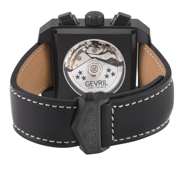 Herald Square Chronograph Gevril ETA7750 Chrono, SS/IPBLK Case, Black Dial, Ital