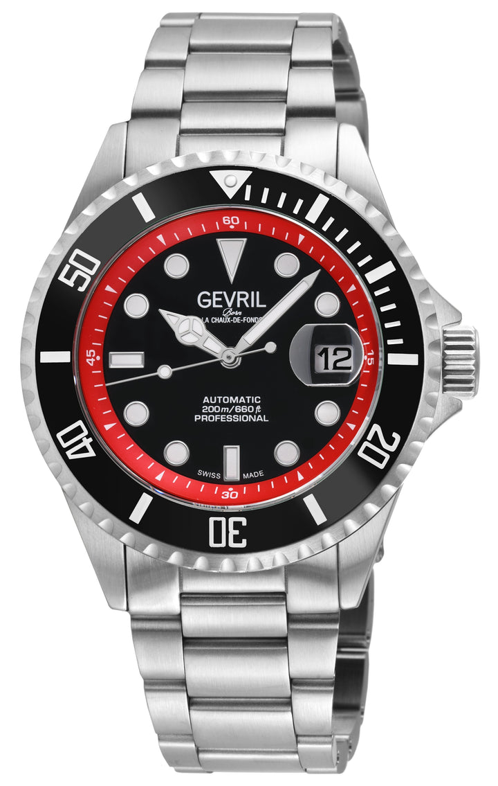 Wall Street Gevril Swiss Made SW200-1 Steel Rotating Black Ceramic Bezel , 316L 