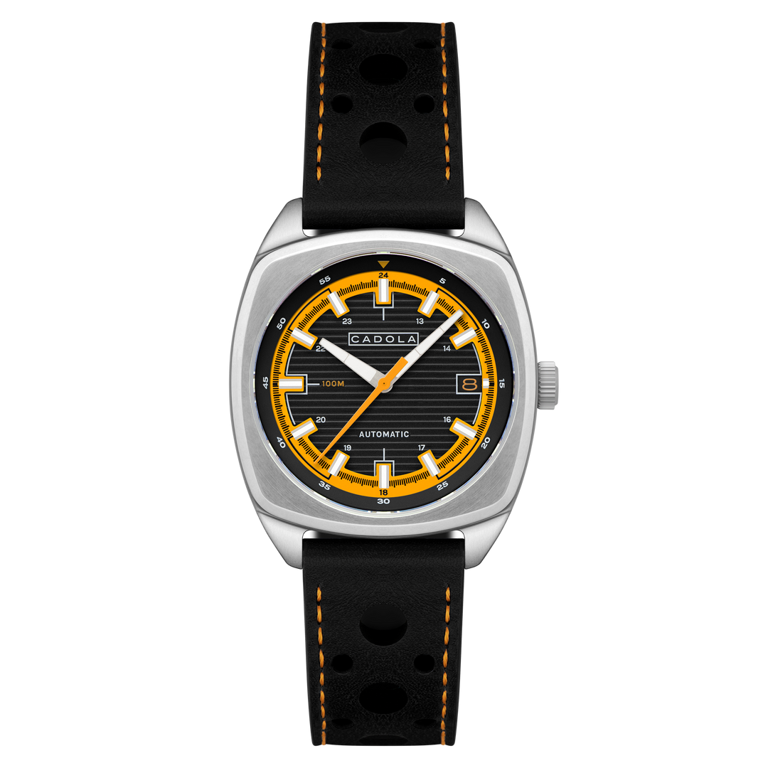 Buxton Automatic Black & Orange / Black Leather | Black Dial