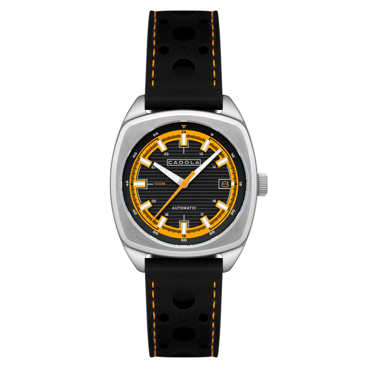 Buxton Automatic Black & Orange / Black Leather | Black Dial