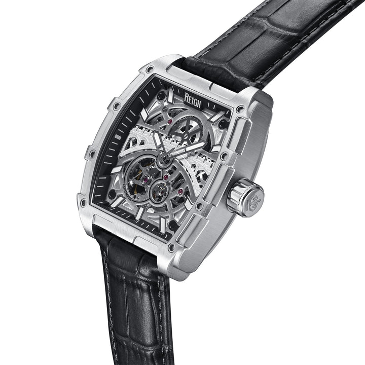 Olympia Japan Auto Skeleton Dial Black/Silver | Silver Dial