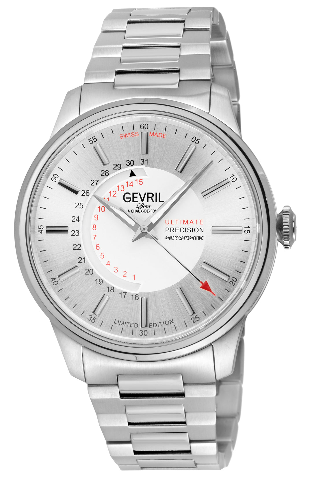 Guggenheim Sellita SW 220 Custom date wheel, SS Case, White dial, SS Bracelet Wh