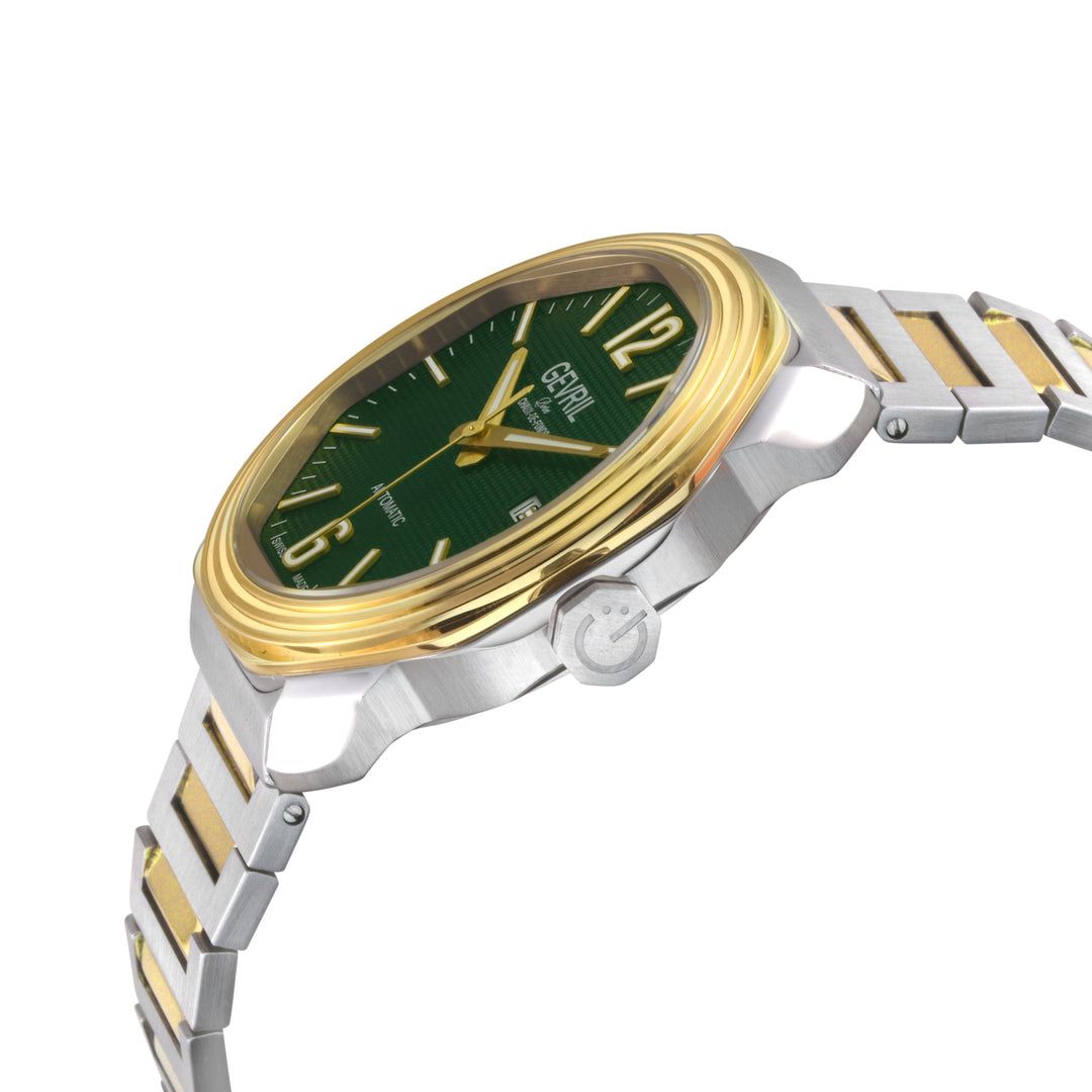 Roosevelt Gevril SS Case, IPYG Bezel, Green checkered dial, SS Bracelet. | Green