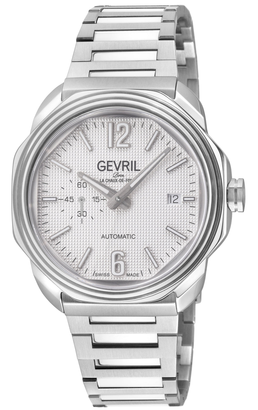 Roosevelt Gevril SS Case, SS Bezel, White checkered dial, SS Bracelet. White Dia