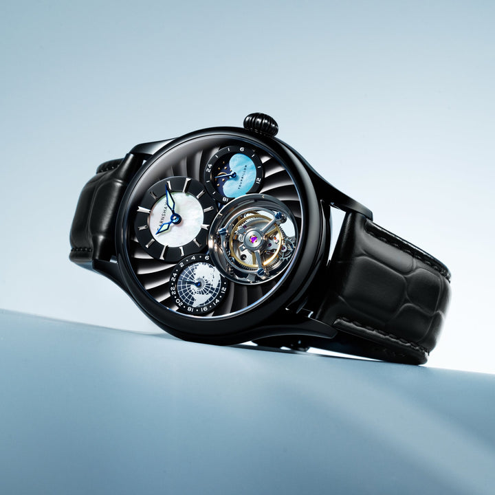 Celestial Huggins Tourbillon Mechanical Limited Edition Black / Genuine Leather 