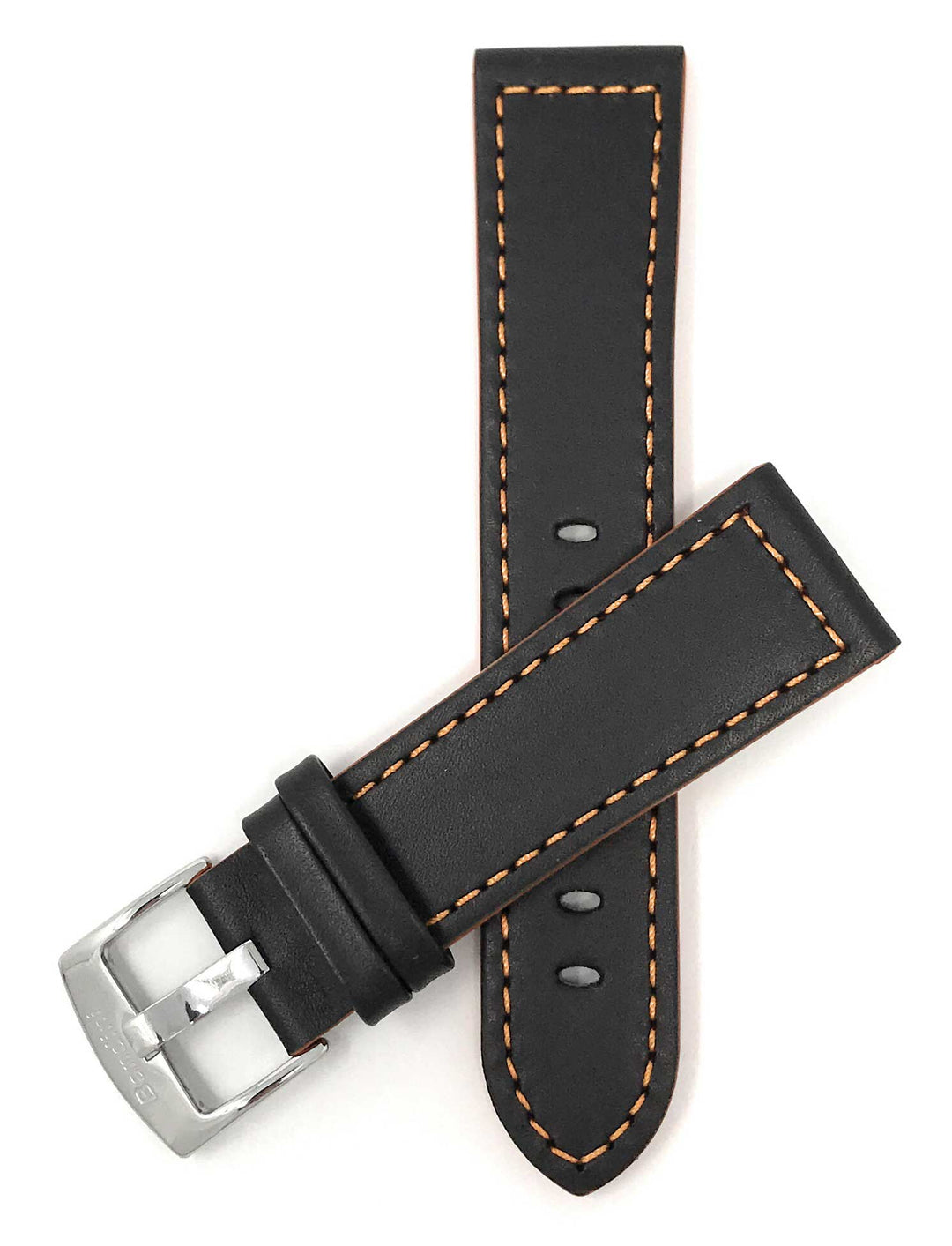 506 | 24mm Black / Orange Italian Leather Watch Band - Racer - Padded 24mm / Bla