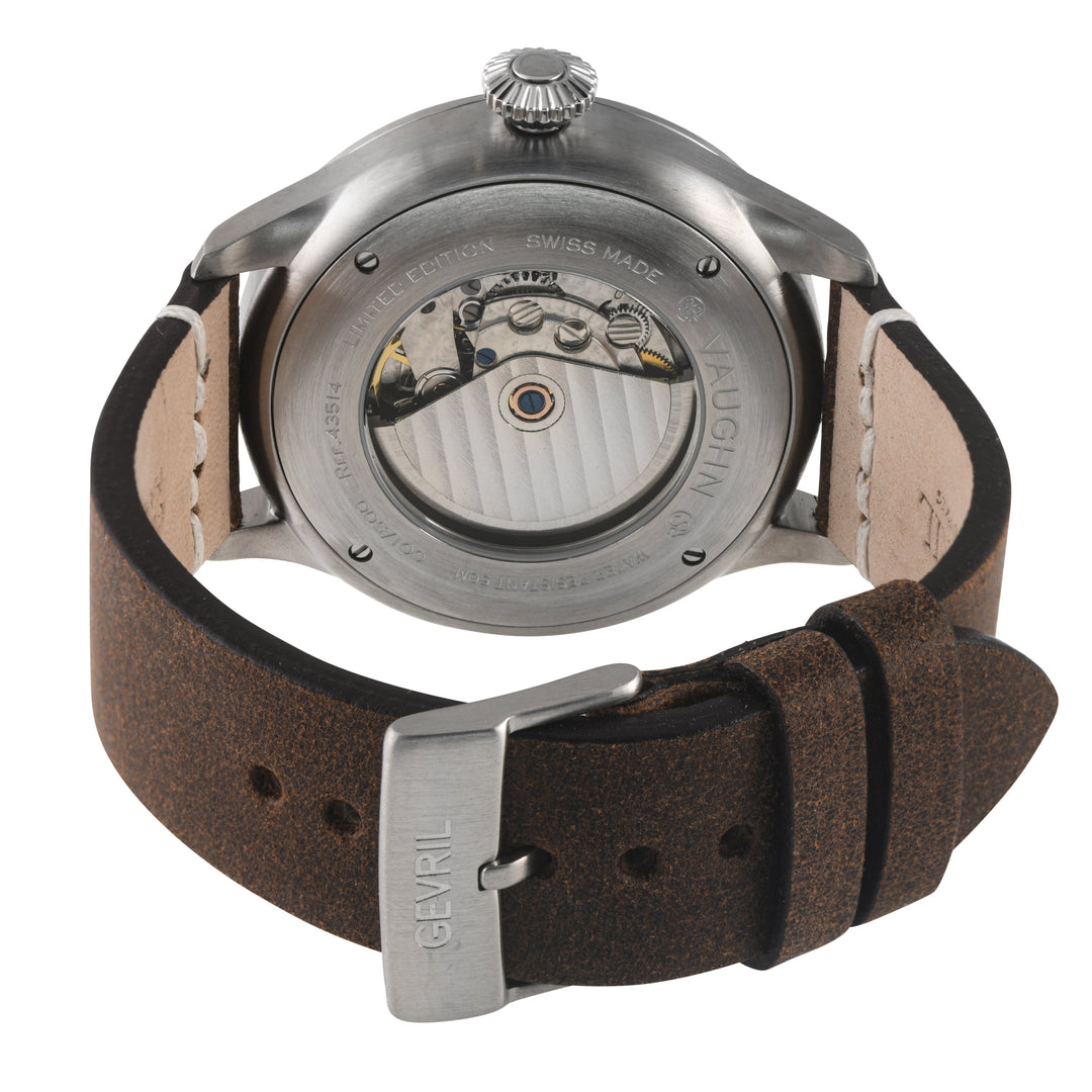 Vaughn Swiss automatic SA110, Black Dial, Brown Handmade Leather Strap | Black D