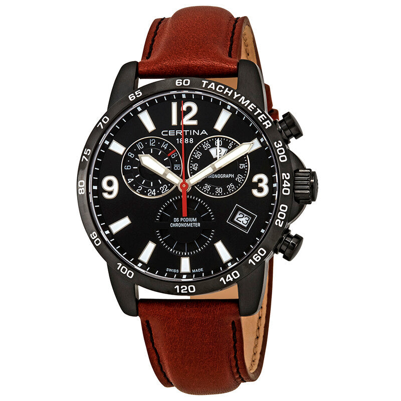 DS Podium Chrono GMT Chronograph GMT Black Dial / Brown Leather Strap Black Dial