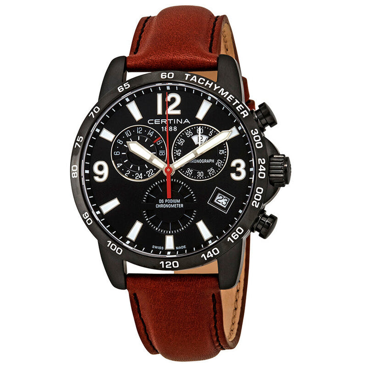 DS Podium Chrono GMT Chronograph GMT Black Dial / Brown Leather Strap Black Dial