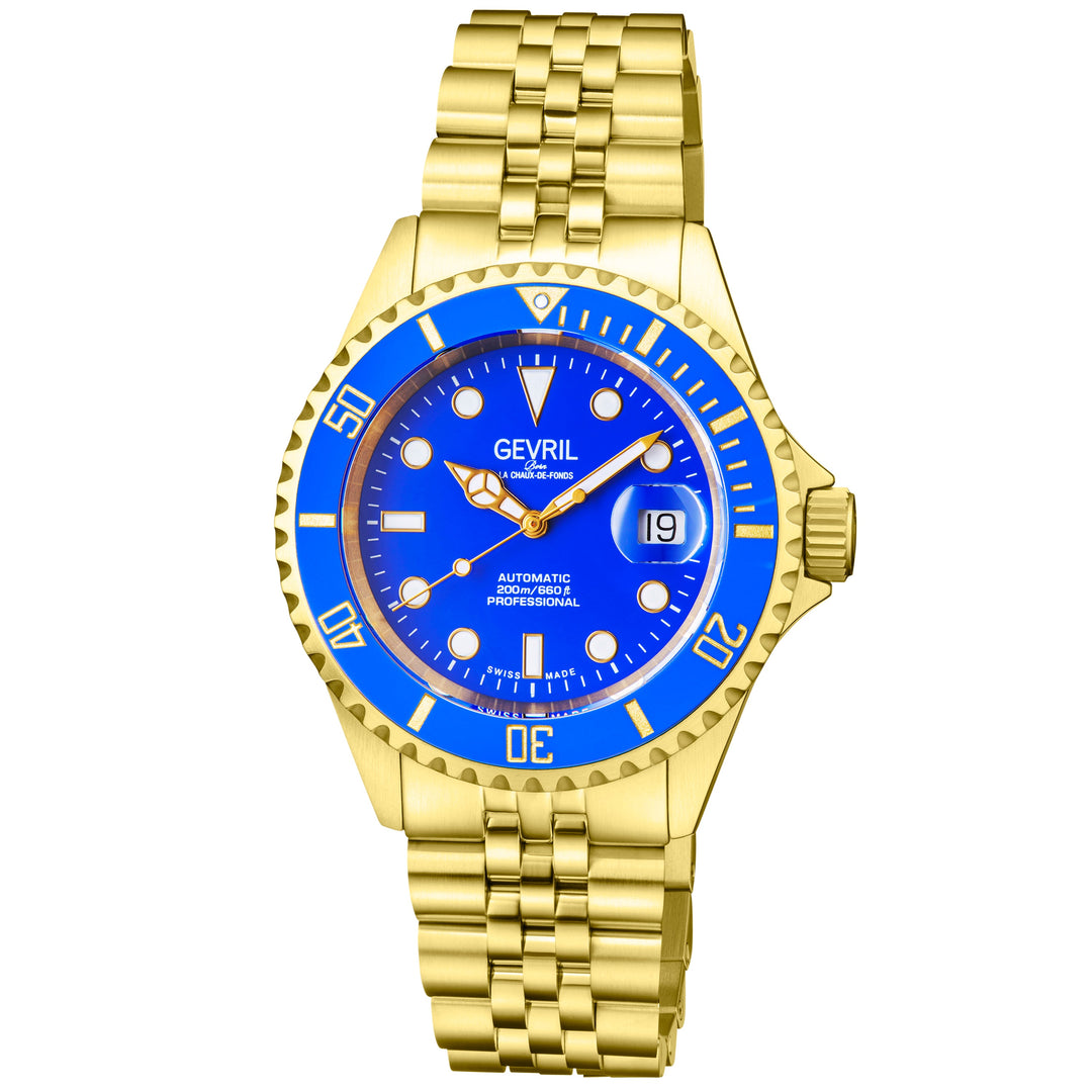 Wall Street Swiss Automatic  SW200 Blue Ceramic Bezel, IPYG Bracelet, Blue dial 