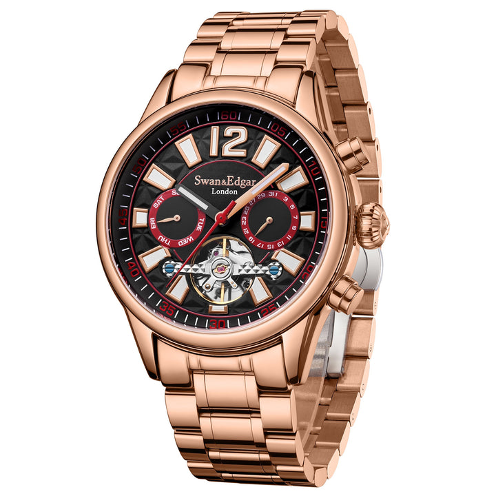 Royal Exhibition Automatic Black Open Exhibition Dial Rose Gold Stainless Steel 