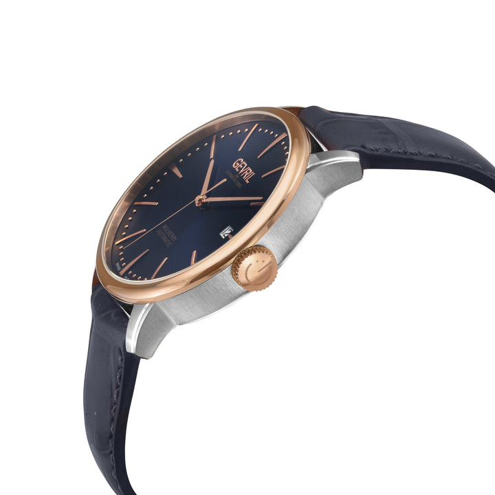 Mulberry Gevril Men's Mulberry SS Case, IPRG Bezel, Blue Dial with embossed text