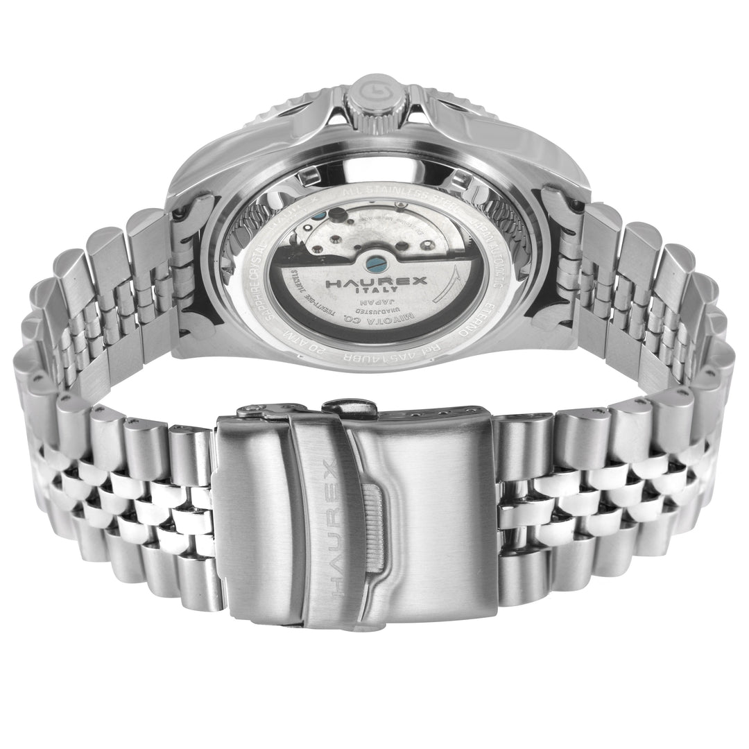 Eterno SS Case, Blue/Red Bezel, Black Dial,  316L Itainless Steel Bracelet | Bla