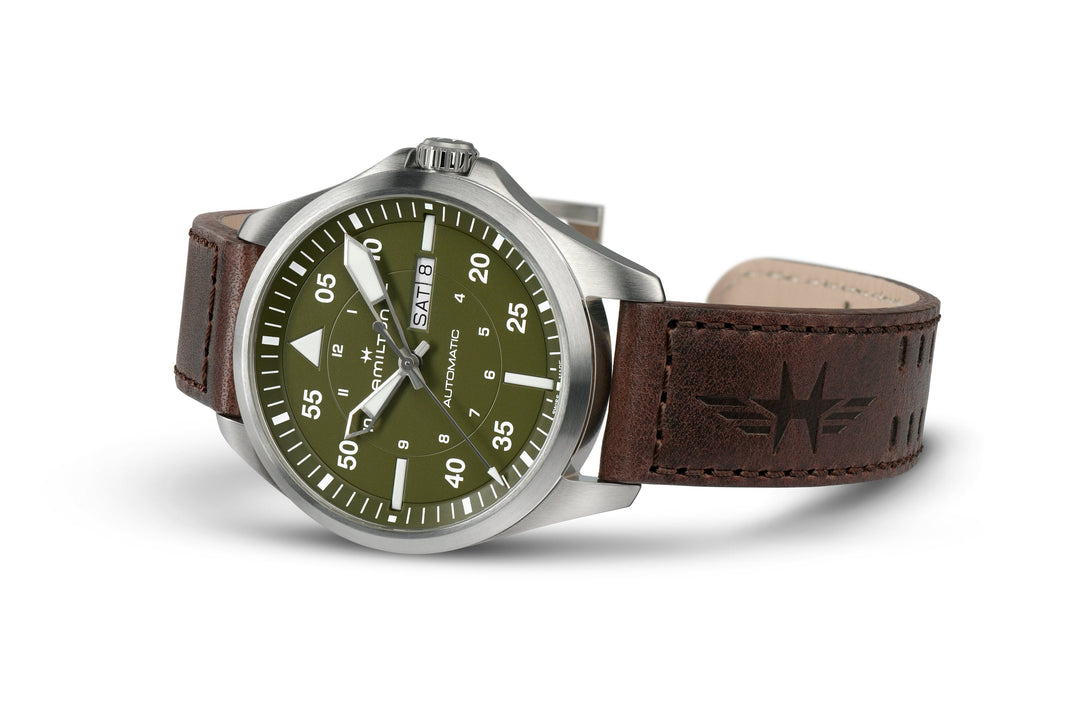 Khaki Aviation Pilot Day Date Auto Dark Brown / Leather