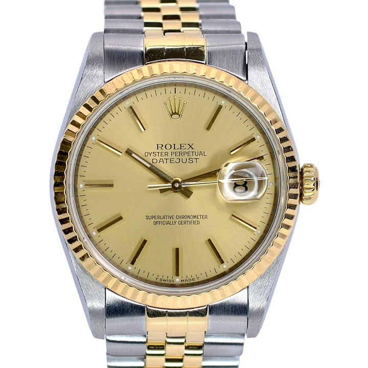 Pre-Owned Rolex 18k Yellow Gold Fluted Bezel Datejust- Ref.16233