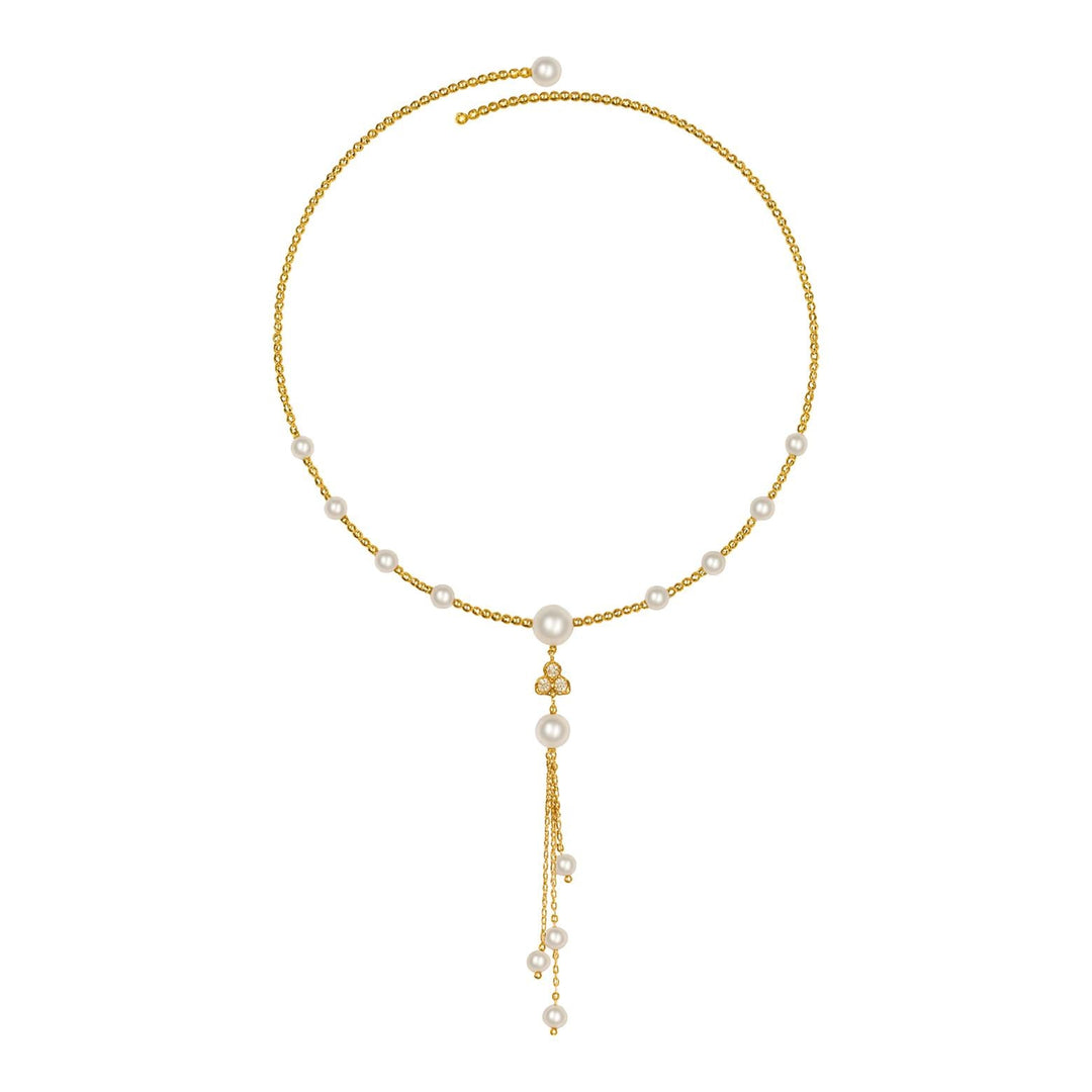 Golden Pearl Tassel Necklace